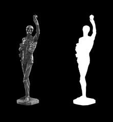 A collection of black metal sculptures on a black background for your design ideas. 3D rendering of objects that can be stylized.