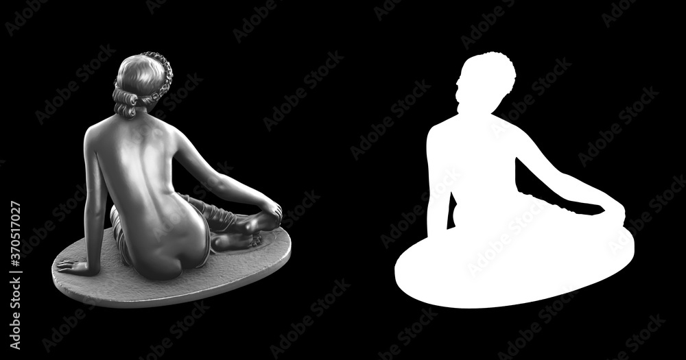 Poster a collection of black metal sculptures on a black background for your design ideas. 3d rendering of 