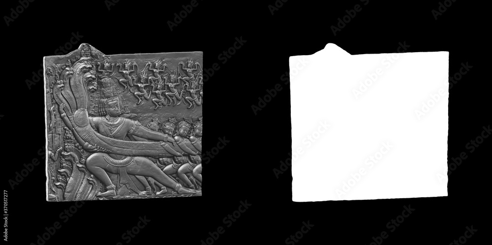 Poster a collection of black metal sculptures on a black background for your design ideas. 3d rendering of 