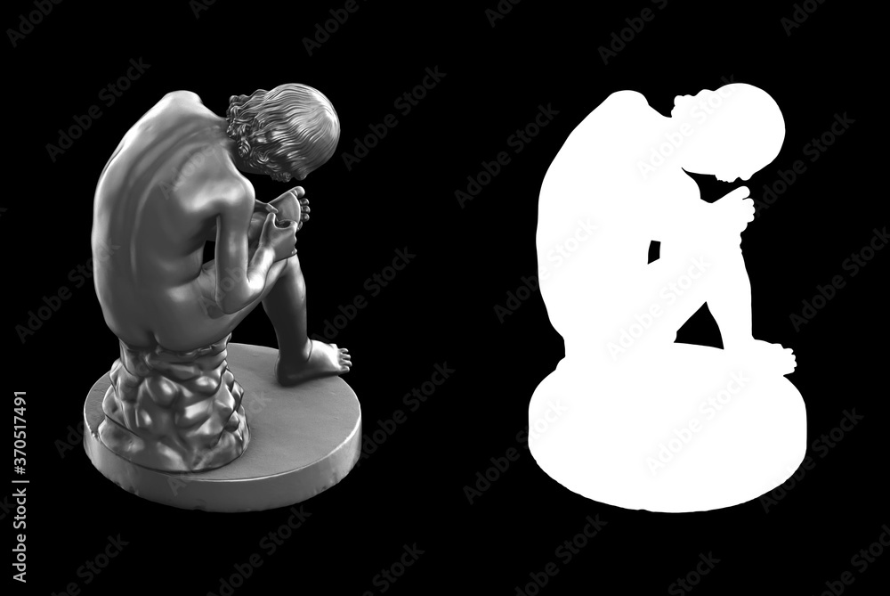 Poster a collection of black metal sculptures on a black background for your design ideas. 3d rendering of 