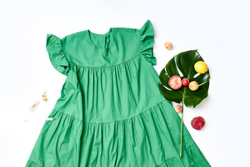 women's summer set or outfit, fashionable clothes, top view, flat lay. isolated