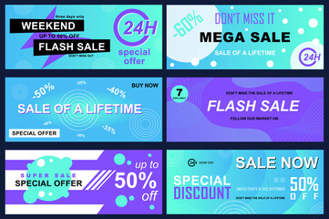 Set of sale banners for online shopping. Vector illustrations for website and mobile website social media banners, posters, email and newsletter designs, digital marketing, market, ads, SMM.
