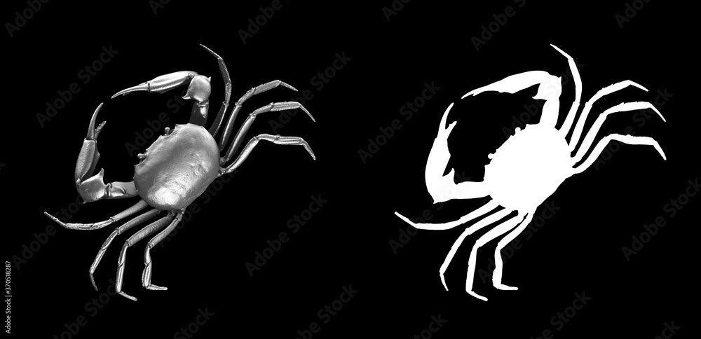 Poster a collection of black metal sculptures on a black background for your design ideas. 3d rendering of 