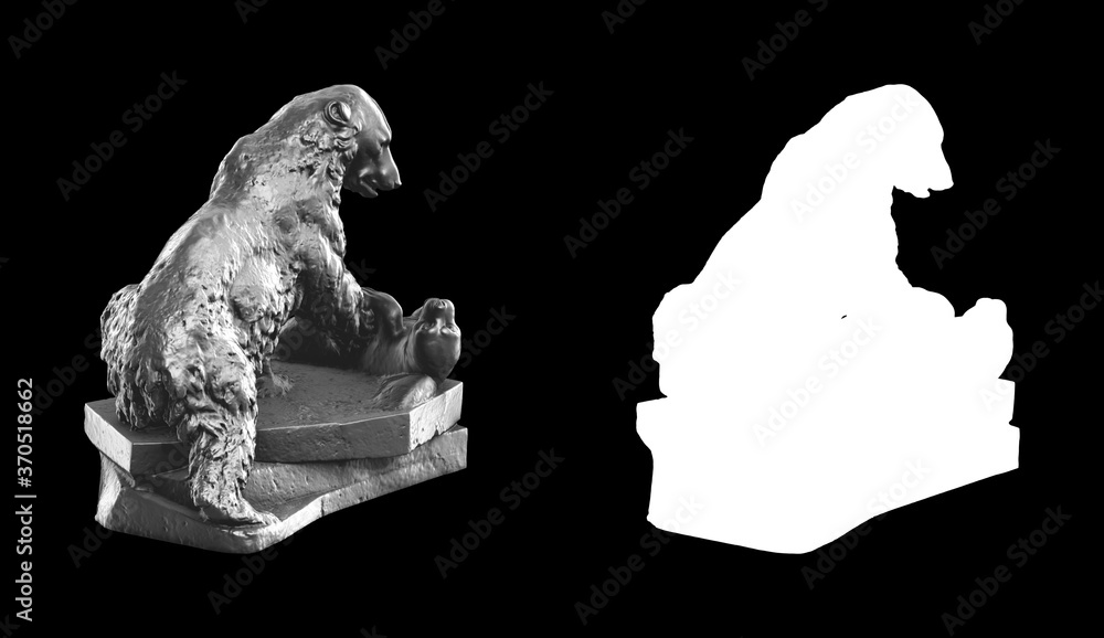 Poster a collection of black metal sculptures on a black background for your design ideas. 3d rendering of 