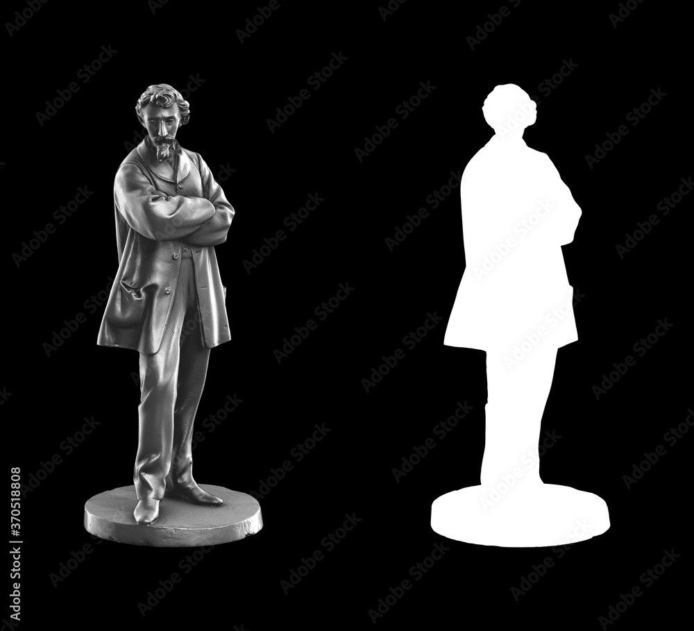 Poster a collection of black metal sculptures on a black background for your design ideas. 3d rendering of 