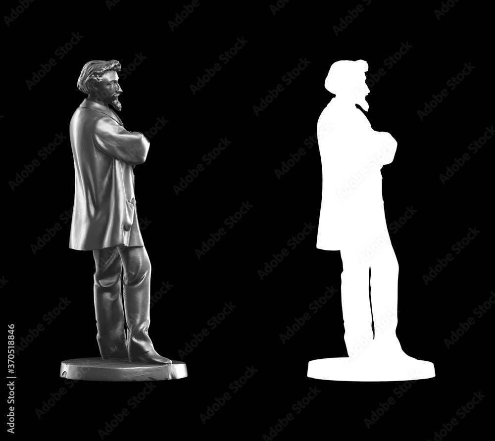 Poster a collection of black metal sculptures on a black background for your design ideas. 3d rendering of 