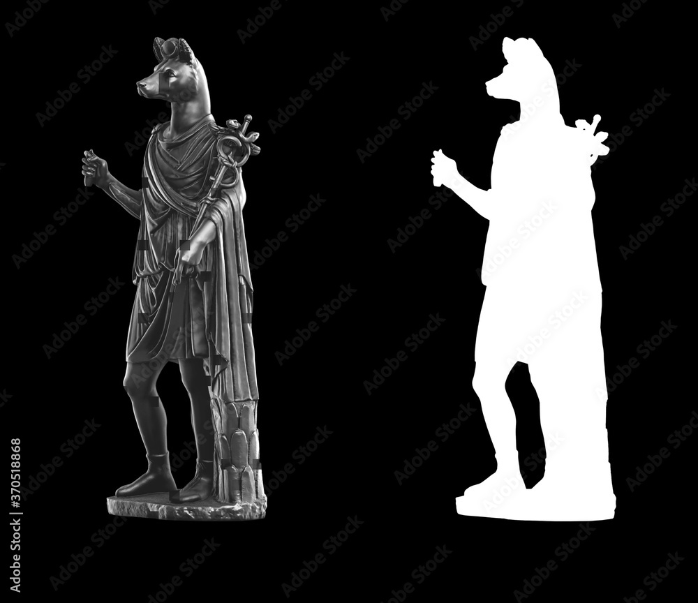 Poster a collection of black metal sculptures on a black background for your design ideas. 3d rendering of 