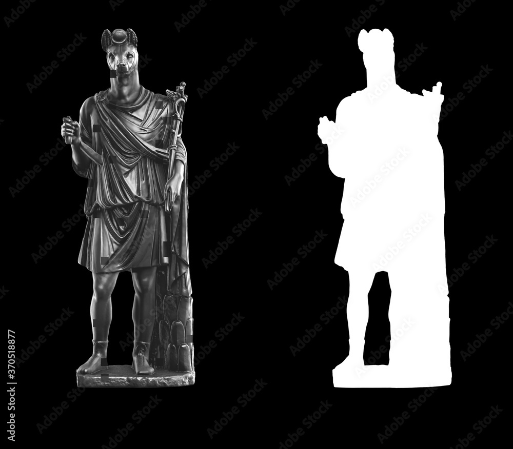 Poster a collection of black metal sculptures on a black background for your design ideas. 3d rendering of 