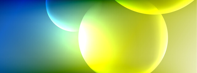 Vector abstract background liquid bubble circles on fluid gradient with shadows and light effects. Shiny design templates for text
