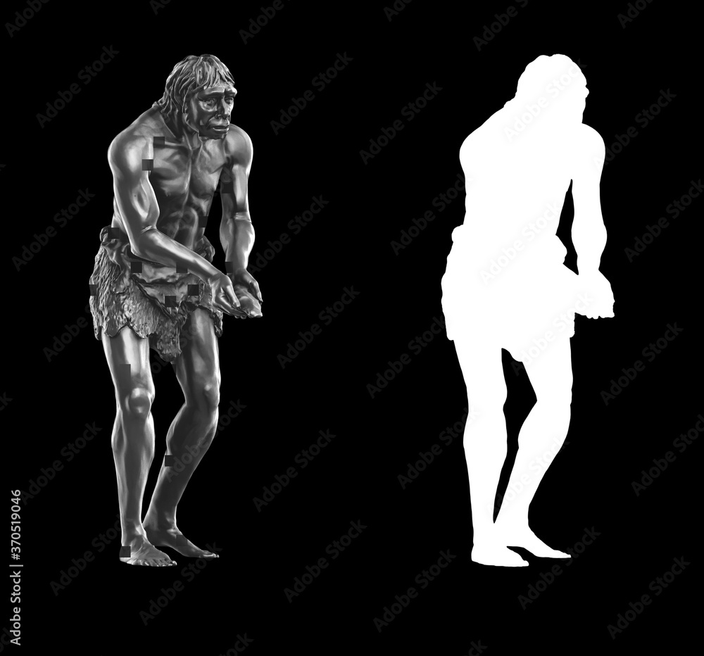 Poster a collection of black metal sculptures on a black background for your design ideas. 3d rendering of 