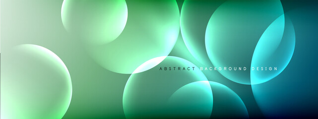 Vector abstract background liquid bubble circles on fluid gradient with shadows and light effects. Shiny design templates for text