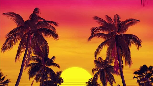 80s Summer Palm Sunset Background (Loop)