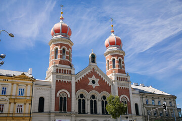 The Great Synagogue in Plzen, the second largest synagogue in Europe. Front side facade of the...