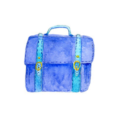 Briefcase illustration in blue. School briefcase, briefcase for documents