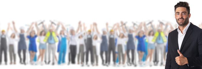 Businessman with different industries people
