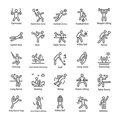 Athlete and Olympics Line Vector Icons Set