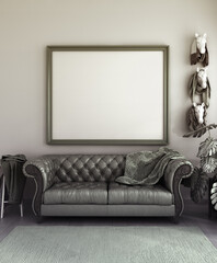 mock up poster frame in modern interior background green living room 3d render image