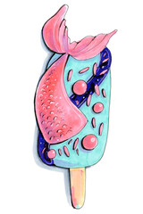 ice cream blue pink hand drawing food sweets travel sea starfish pearls illustration cartoon