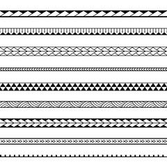 Set of vector ethnic seamless pattern. Ornament bracelet maori tattoo style. Geometric border african style. Horizontal pattern. Design for home decor, wrapping paper, fabric, carpet, textile, cover - obrazy, fototapety, plakaty