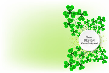 St. Patricks Day background with green transparent clover leaves. Vector illustration
