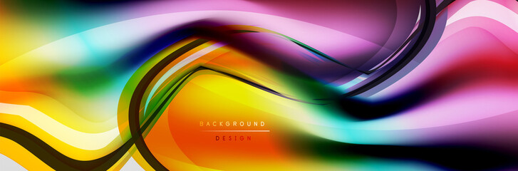 Vector abstract background, flowing liquid style bubble with metallic, color quicksilver chrome texture and color glow effects