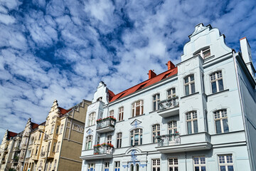 Facades with balconies of historic tenement houses