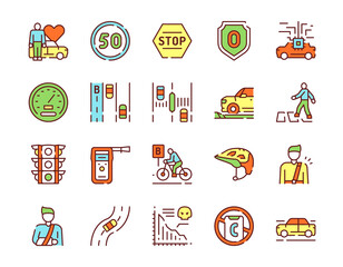 Vector color line icon set of Vision Zero