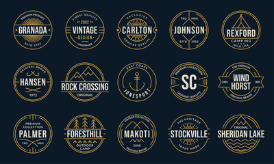 Vintage badge and label set. Retro logo design. Outline stamp collection. Original, premium quality emblems for business and fashion typography. Vector illustration.