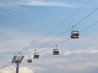 Cable car ride against the blue sky In Moscow