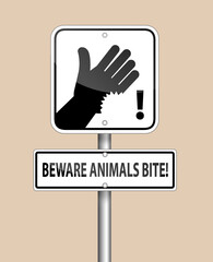 beware animals bite sign pole on - 370525298