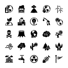 Global Warming Glyph Icons Set