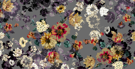 Seamless floral pattern with flowers, watercolor