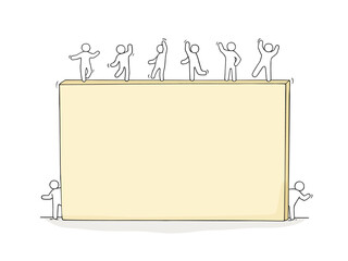 Cartoon working little people with big board.