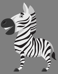 Standing zebra side view. African animal in cartoon style.