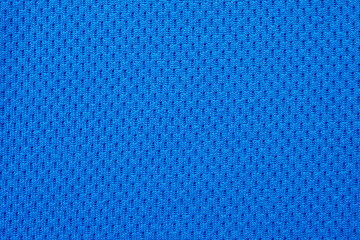 Blue sports clothing fabric football shirt jersey texture close up