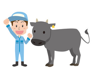 畜産家の男性と肉牛