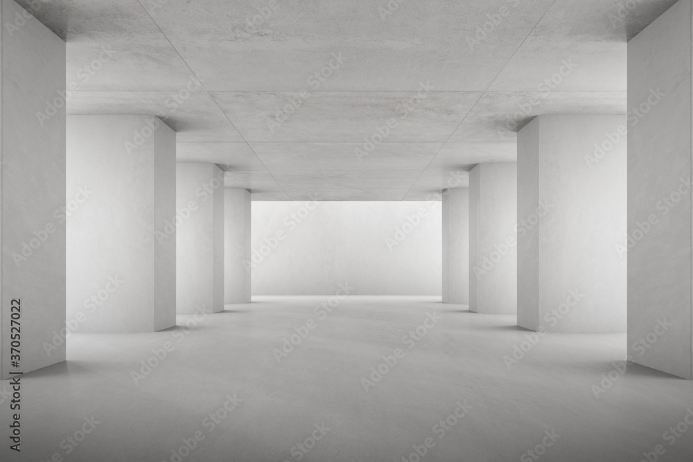 Poster 3d render of empty concrete room with shadow on the wall.