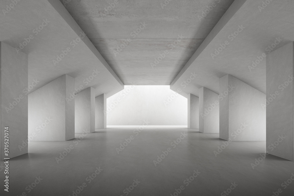 Poster 3d render of empty concrete room with shadow on the wall.