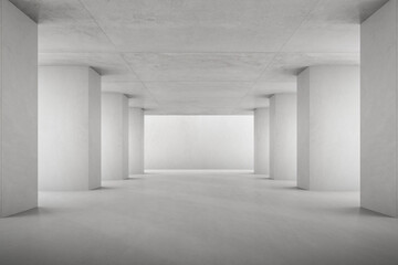 3D render of empty concrete room with shadow on the wall.