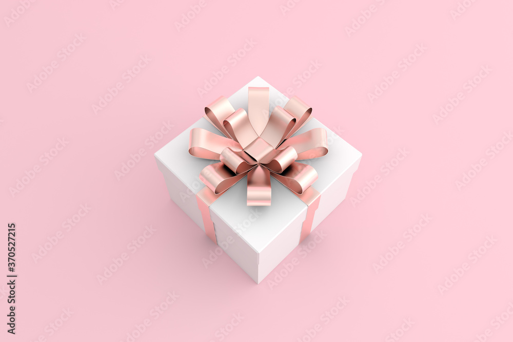 Poster 3d render of pink gift box in minimal style.