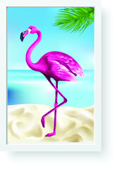  illustration of  photo frame flamingo  background