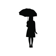 Girl hold umbrella silhouette vector