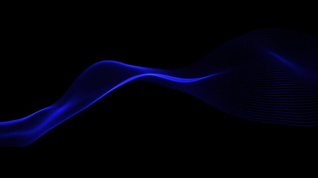 Fantastic blue abstract fractal lines bend on black background. 4k loop waves