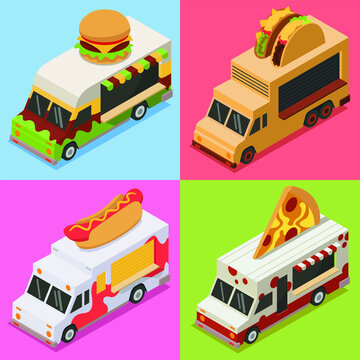 Food Truck Isometric Illustration Pack