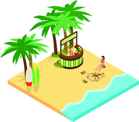 A woman enjoying coconut drink at the beach during holiday