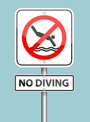 no diving sign pole on blue background