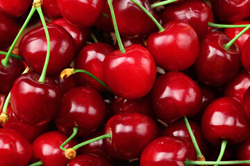 red cherry fruit background. red cherry fruit texture Top view