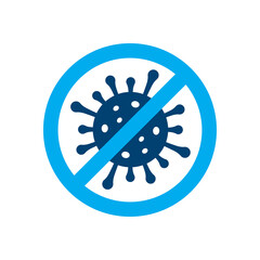 Antivirus, stop microbes sign. Prohibition sign with virus icon. Corona virus, covid-19 worldwide 2020 pandemic concept vector illustration.