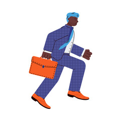Cartoon character of businessman rushing on business, flat vector illustration isolated on white background. Manager or office worker in a business suit hurries to work.