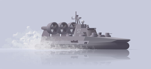 Mowing hovercraft battleship on light background. Vector illustration © Paul Kovaloff